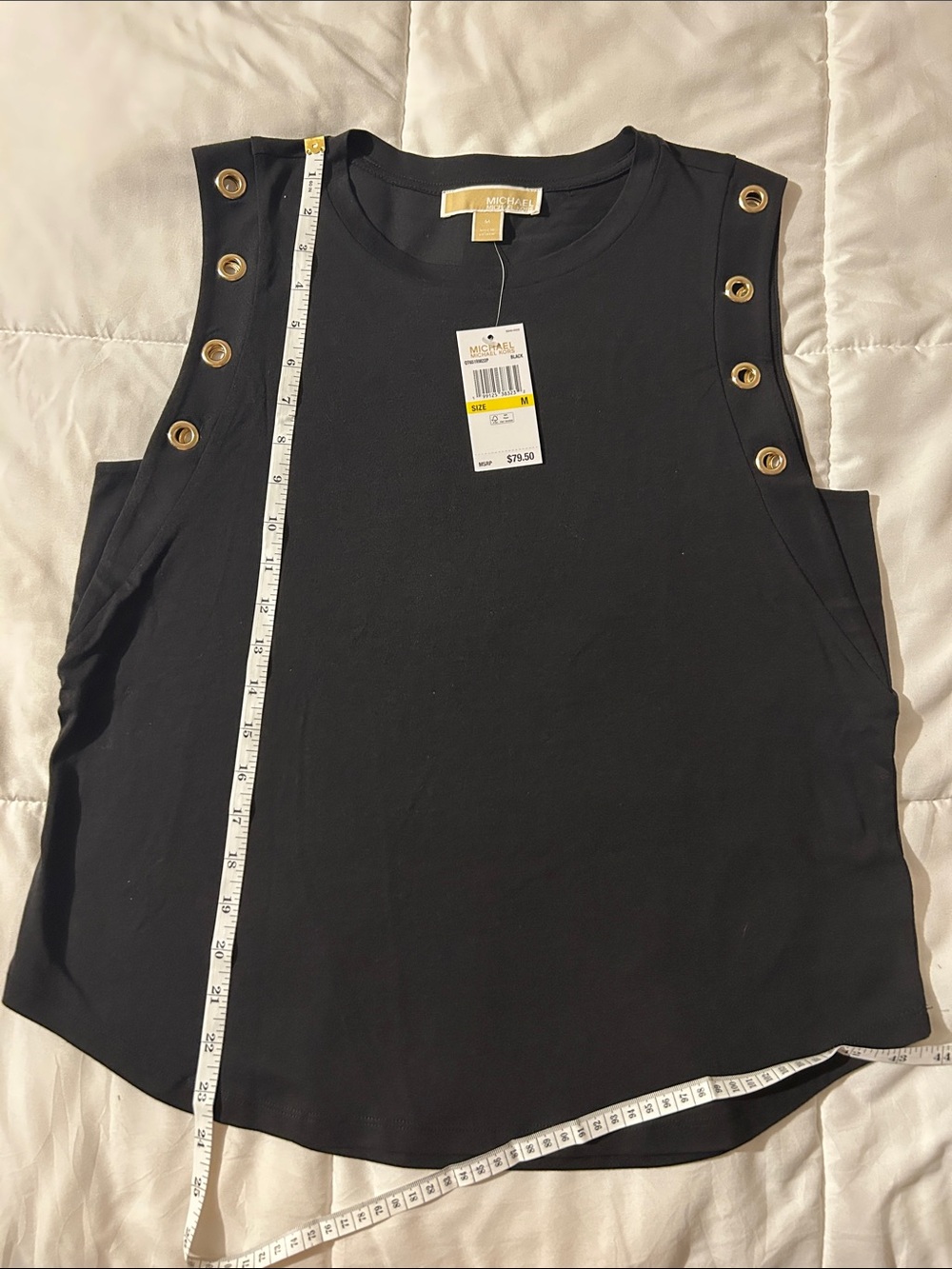 MICHAEL Michael Kors Black Sleeveless Tank with Gold Grommet Trim